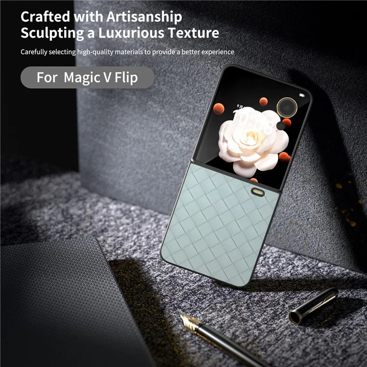 For Honor Magic V Flip 5G Case Woven Texture PU Leather+PC Protective Phone Cover