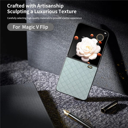 For Honor Magic V Flip 5G Case Woven Texture PU Leather+PC Protective Phone Cover