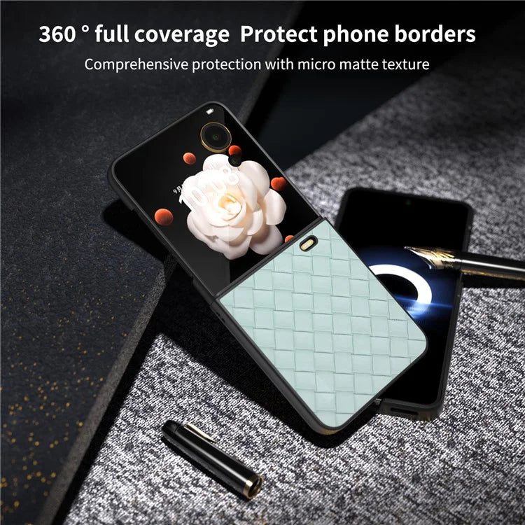 For Honor Magic V Flip 5G Case Woven Texture PU Leather+PC Protective Phone Cover