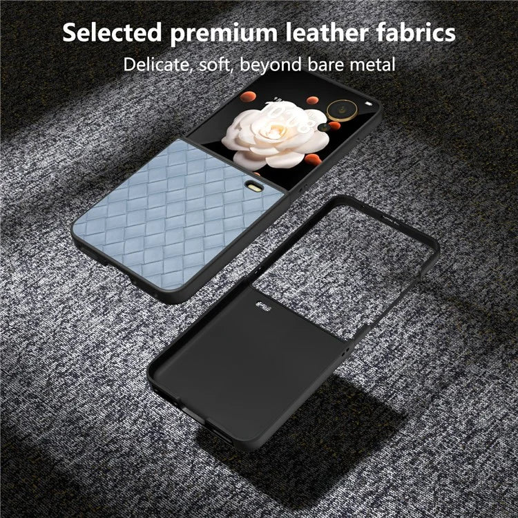 For Honor Magic V Flip 5G Case Woven Texture PU Leather+PC Protective Phone Cover