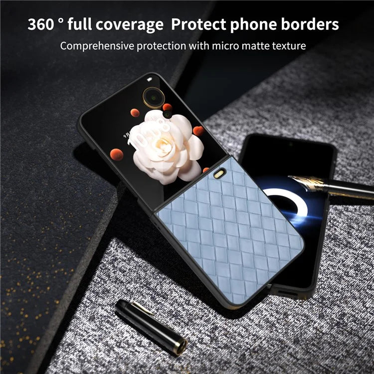 For Honor Magic V Flip 5G Case Woven Texture PU Leather+PC Protective Phone Cover