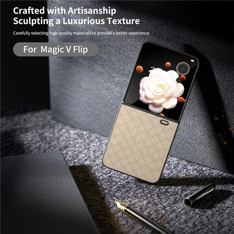 For Honor Magic V Flip 5G Case Woven Texture PU Leather+PC Protective Phone Cover
