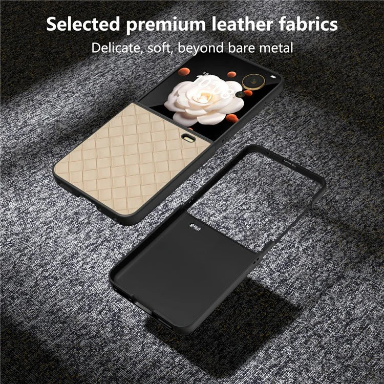 For Honor Magic V Flip 5G Case Woven Texture PU Leather+PC Protective Phone Cover