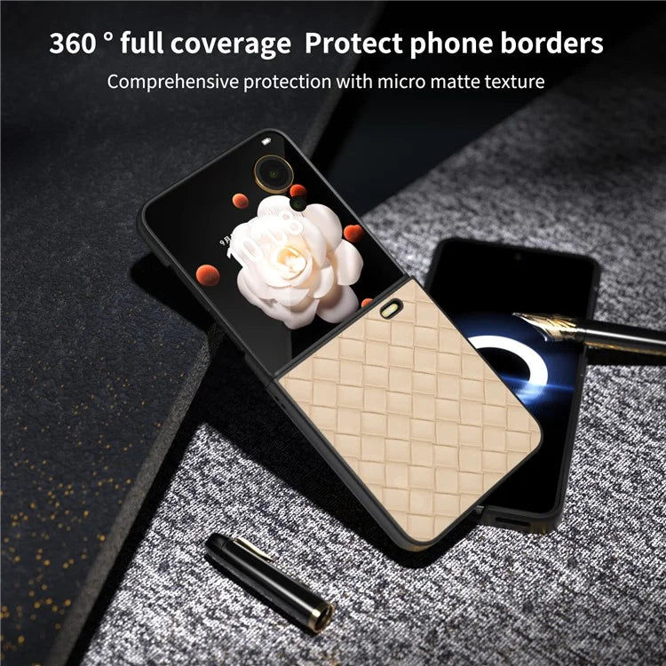 For Honor Magic V Flip 5G Case Woven Texture PU Leather+PC Protective Phone Cover