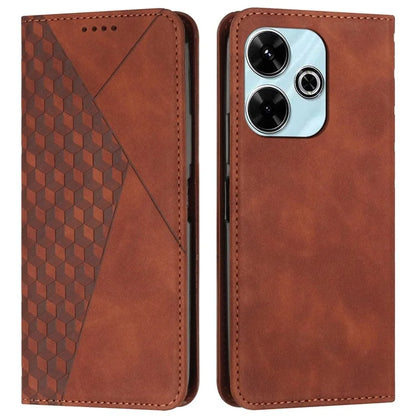 For Xiaomi Poco M6 4G / Redmi 13 5G / 13 4G / Note 13R 5G Cover Rhombus Imprint Anti-Drop Leather Phone Case