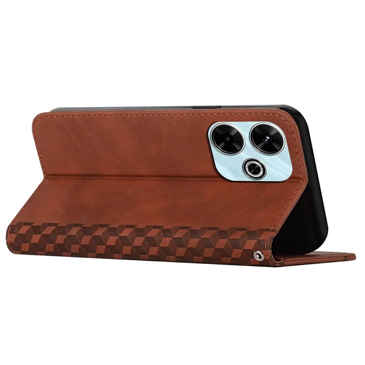For Xiaomi Poco M6 4G / Redmi 13 5G / 13 4G / Note 13R 5G Cover Rhombus Imprint Anti-Drop Leather Phone Case
