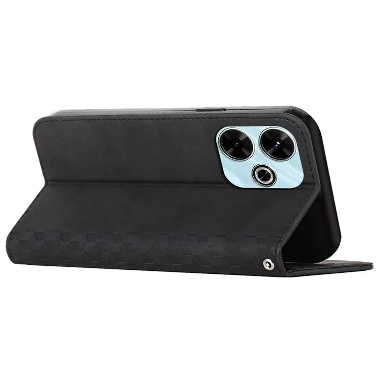 For Xiaomi Poco M6 4G / Redmi 13 5G / 13 4G / Note 13R 5G Cover Rhombus Imprint Anti-Drop Leather Phone Case