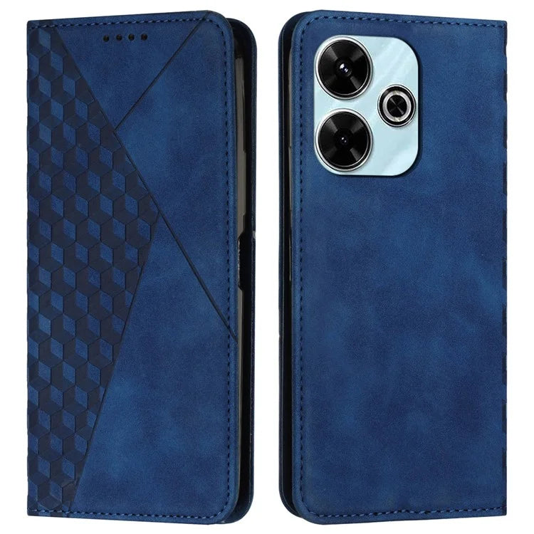 For Xiaomi Poco M6 4G / Redmi 13 5G / 13 4G / Note 13R 5G Cover Rhombus Imprint Anti-Drop Leather Phone Case