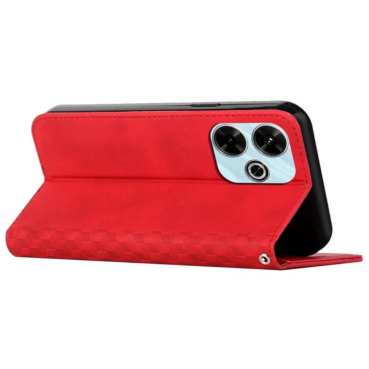 For Xiaomi Poco M6 4G / Redmi 13 5G / 13 4G / Note 13R 5G Cover Rhombus Imprint Anti-Drop Leather Phone Case