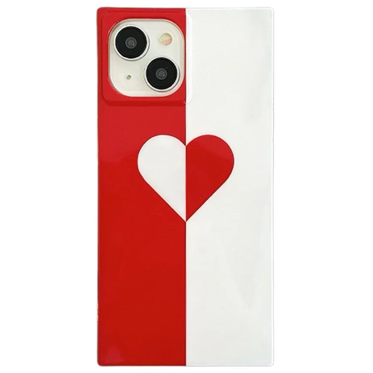 For iPhone 15 Case Glossy TPU Square Shape Love Heart Pattern Phone Cover