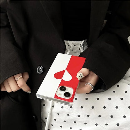 For iPhone 15 Case Glossy TPU Square Shape Love Heart Pattern Phone Cover