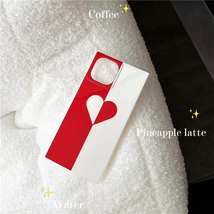 For iPhone 15 Case Glossy TPU Square Shape Love Heart Pattern Phone Cover