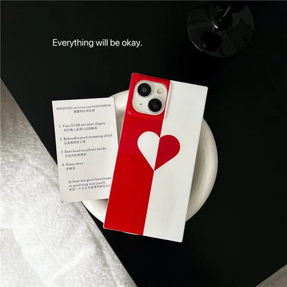 For iPhone 15 Case Glossy TPU Square Shape Love Heart Pattern Phone Cover
