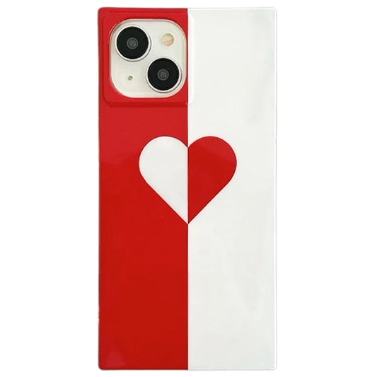 For iPhone 14 Case Glossy TPU Love Heart Pattern Square Shape Anti-Scratch Phone Cover