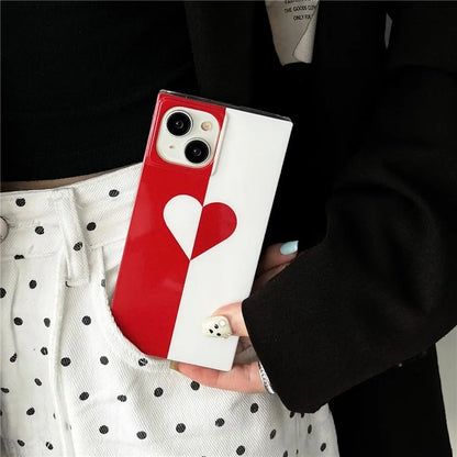 For iPhone 14 Case Glossy TPU Love Heart Pattern Square Shape Anti-Scratch Phone Cover