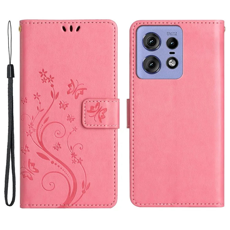 For Motorola Edge 50 Pro 5G Wallet Case Butterfly Flower Phone Leather Cover