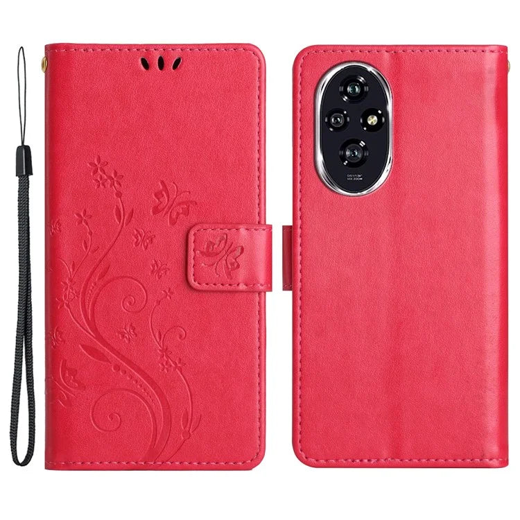 For Honor 200 Pro 5G Case Butterfly Flower Pattern Leather Phone Wallet Cover