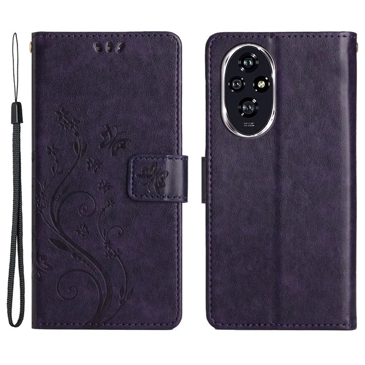 For Honor 200 Pro 5G Case Butterfly Flower Pattern Leather Phone Wallet Cover