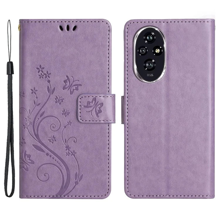 For Honor 200 Pro 5G Case Butterfly Flower Pattern Leather Phone Wallet Cover