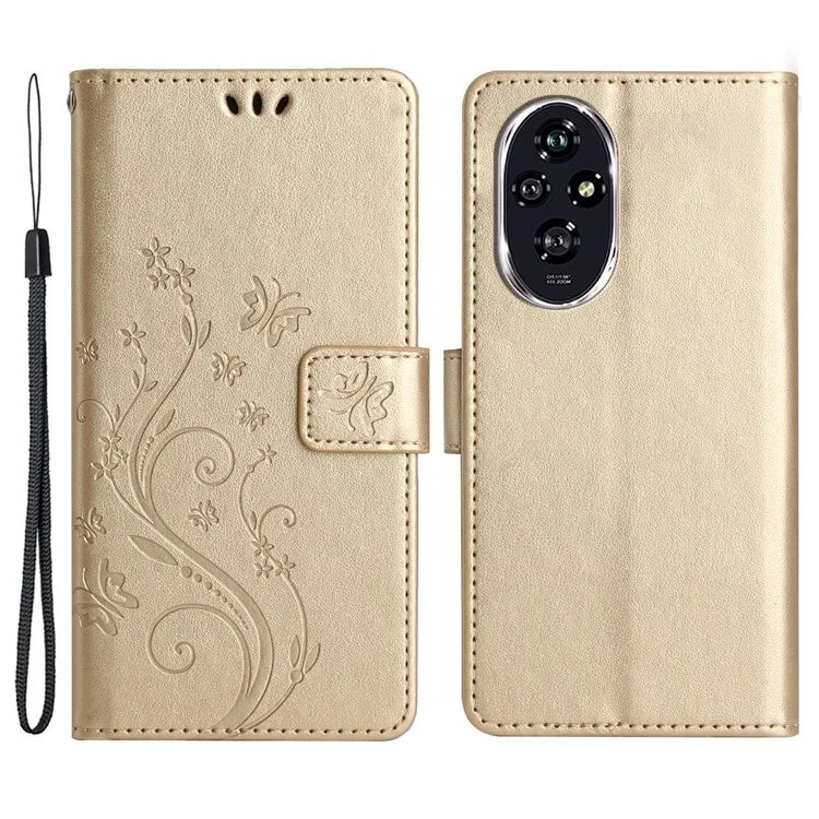 For Honor 200 Pro 5G Case Butterfly Flower Pattern Leather Phone Wallet Cover