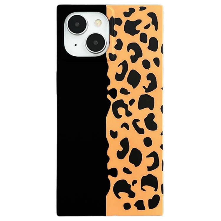 For iPhone 14 Case Leopard Print Square Shape Matte TPU Shockproof Phone Cover