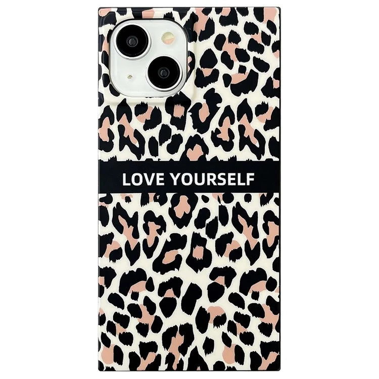 For iPhone 14 Case Leopard Print Square Shape Matte TPU Shockproof Phone Cover