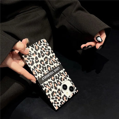 For iPhone 14 Case Leopard Print Square Shape Matte TPU Shockproof Phone Cover