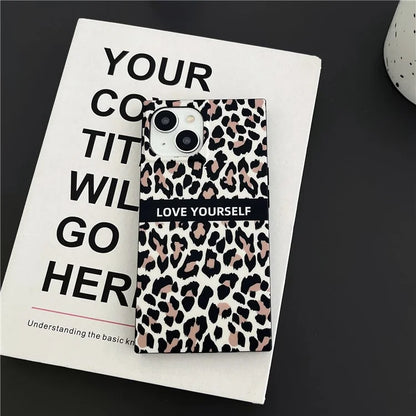 For iPhone 14 Case Leopard Print Square Shape Matte TPU Shockproof Phone Cover