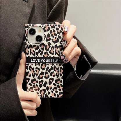 For iPhone 15 Case Leopard Print Square Shape Matte TPU Cell Phone Cover