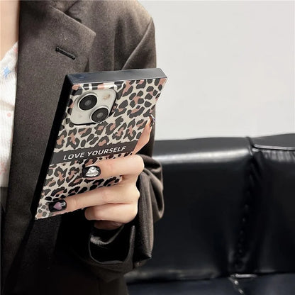 For iPhone 15 Case Leopard Print Square Shape Matte TPU Cell Phone Cover