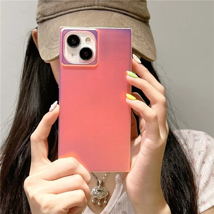 For iPhone 14 Case Frosted Laser TPU Phone Cover Square Design