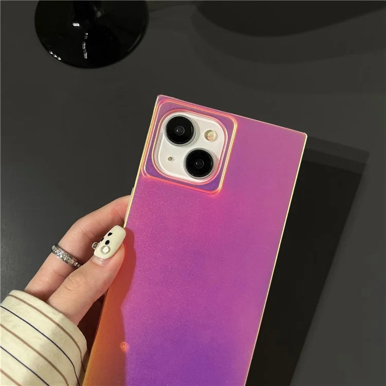 For iPhone 14 Case Frosted Laser TPU Phone Cover Square Design