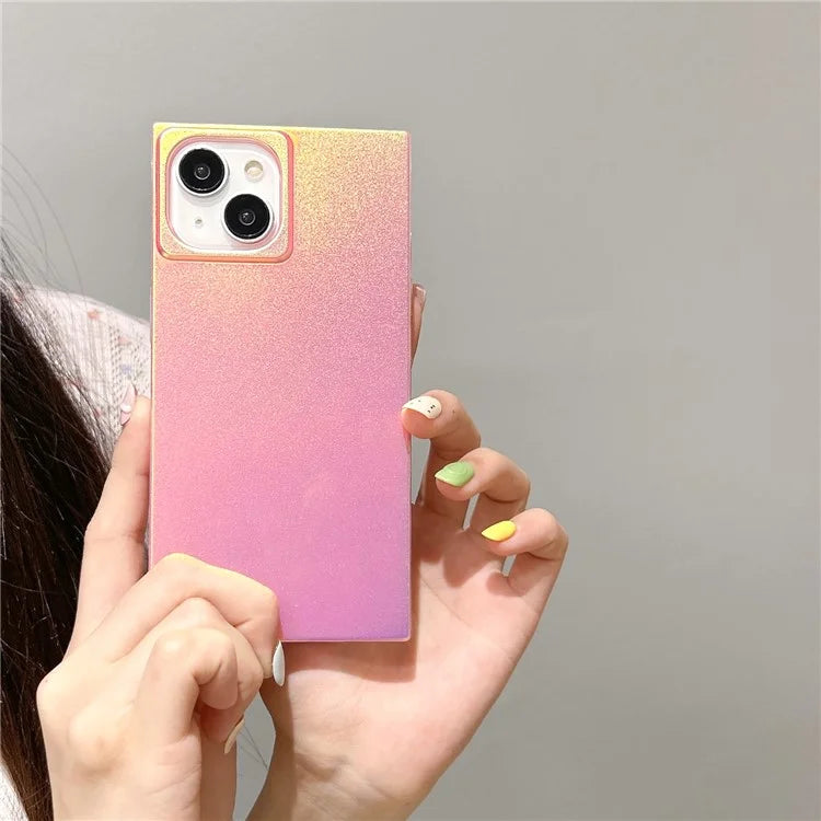 For iPhone 13 Case Matte TPU Square Design Phone Cover Holographic Laser