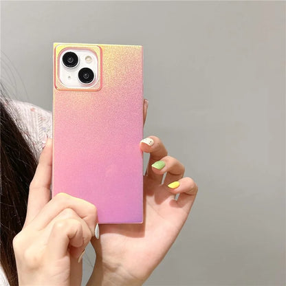 For iPhone 13 Case Matte TPU Square Design Phone Cover Holographic Laser