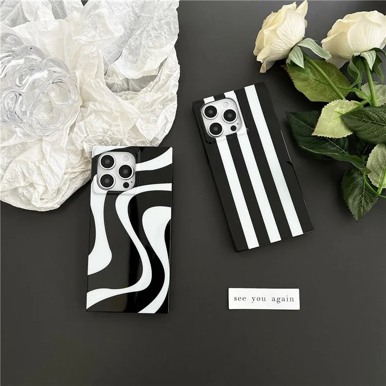 For iPhone 15 Pro Max Case Square Design Glossy TPU Pattern Phone Cover