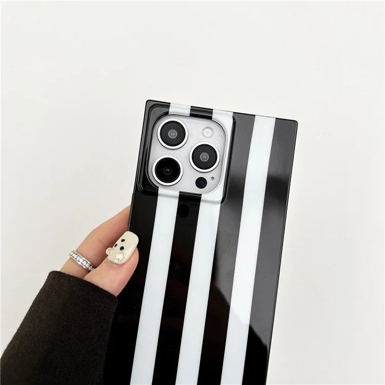 For iPhone 15 Pro Max Case Square Design Glossy TPU Pattern Phone Cover