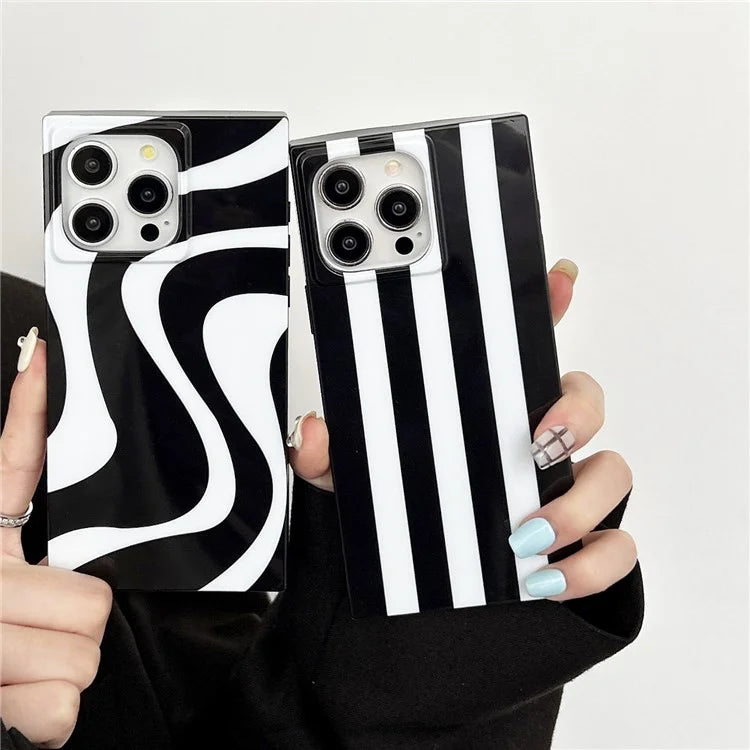 For iPhone 15 Pro Max Case Square Design Glossy TPU Pattern Phone Cover