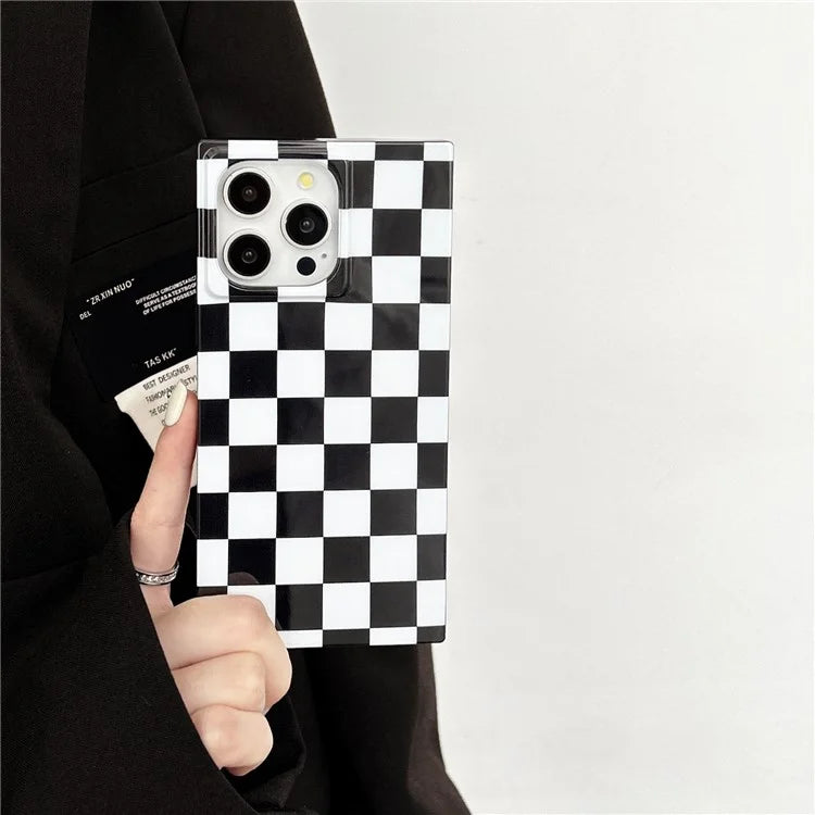 For iPhone 15 Pro Max Case Square Design Glossy TPU Pattern Phone Cover