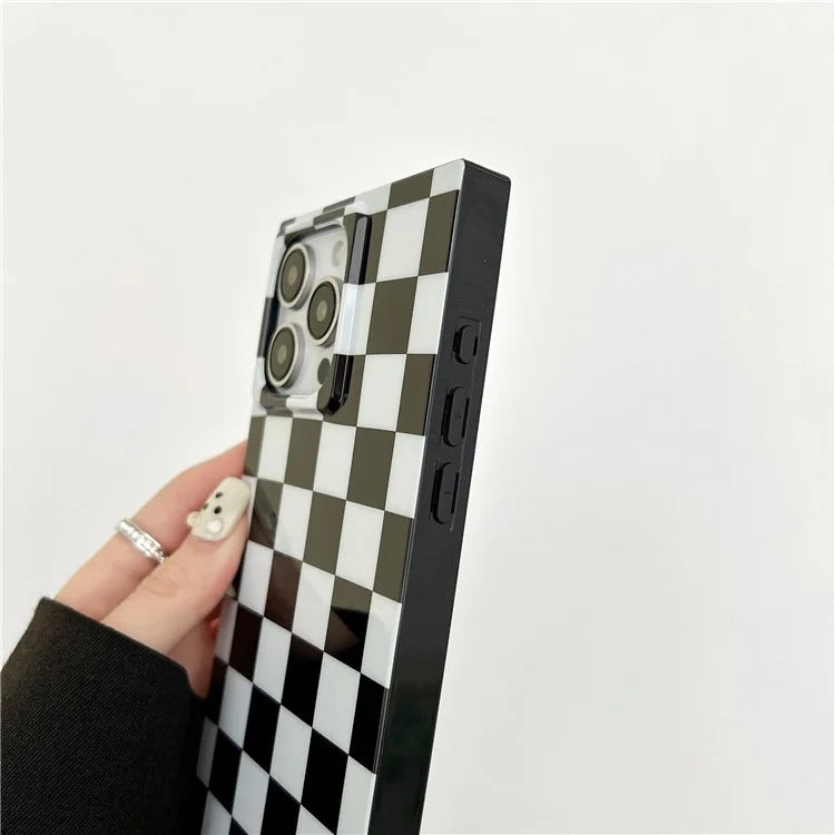 For iPhone 15 Pro Max Case Square Design Glossy TPU Pattern Phone Cover