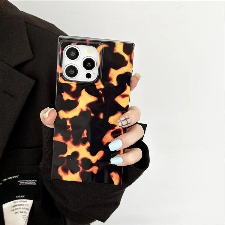 For iPhone 15 Pro Max Case Square Design Glossy TPU Pattern Phone Cover