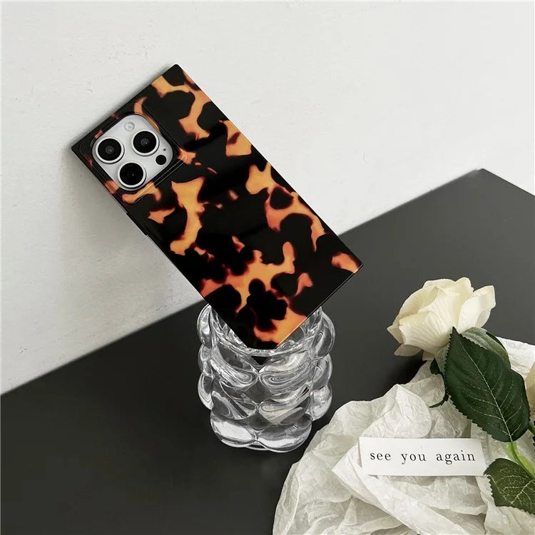 For iPhone 15 Pro Max Case Square Design Glossy TPU Pattern Phone Cover