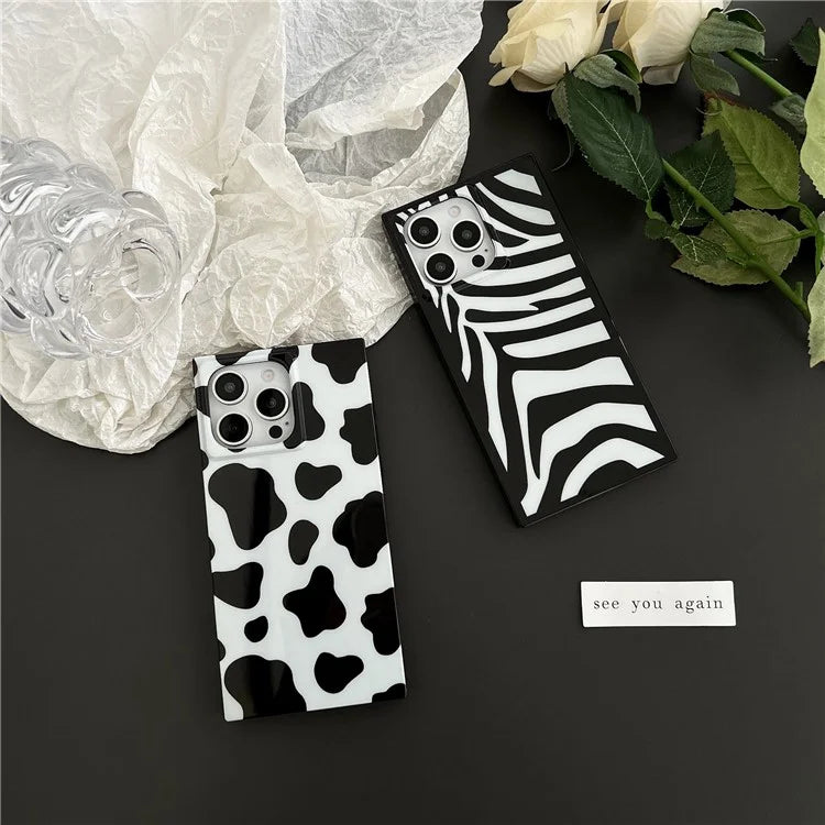 For iPhone 15 Pro Max Case Square Design Glossy TPU Pattern Phone Cover