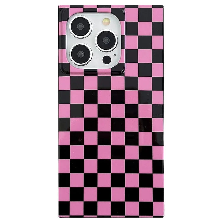 For iPhone 15 Pro Max Case Square Design Glossy TPU Pattern Phone Cover
