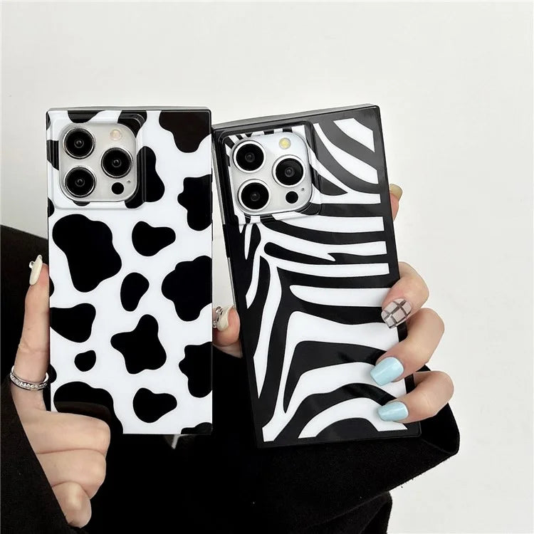 For iPhone 14 Pro Max Square Case Pattern Printed TPU Phone Cover Glossy Trendy