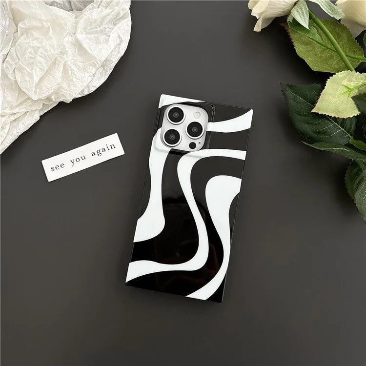 For iPhone 14 Pro Max Square Case Pattern Printed TPU Phone Cover Glossy Trendy