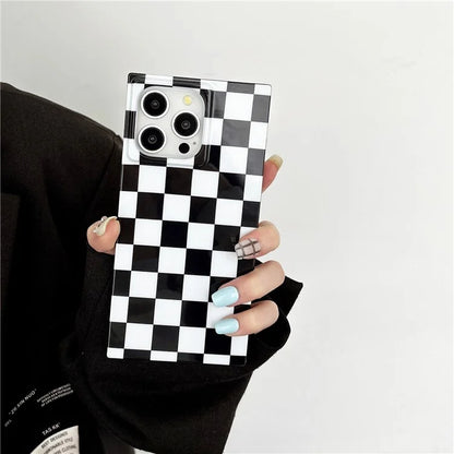 For iPhone 14 Pro Case Square Design Pattern TPU Glossy Protective Cover