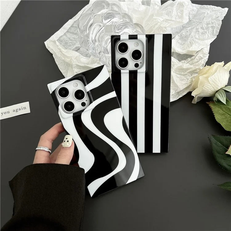 For iPhone 13 Pro Case Pattern Glossy TPU Phone Cover Aesthetic Square Edges