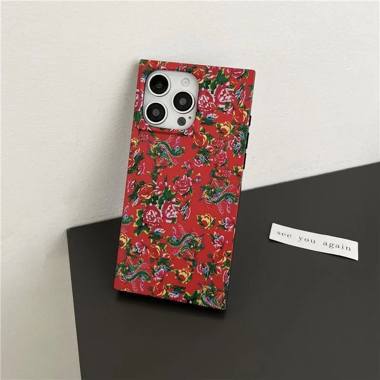 For iPhone 14 Pro Max Case Pattern Printing TPU Square Phone Cover Matte Finish