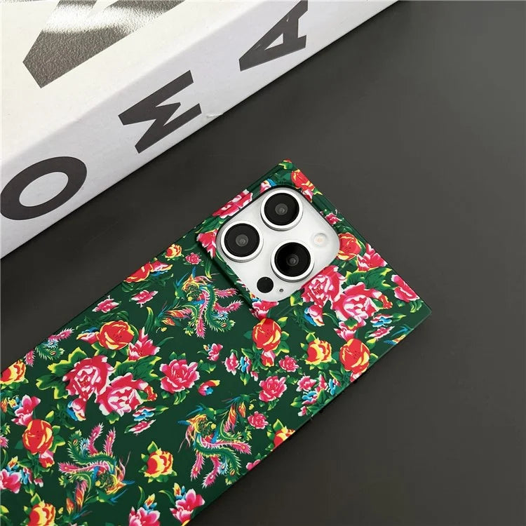 For iPhone 14 Pro Max Case Pattern Printing TPU Square Phone Cover Matte Finish