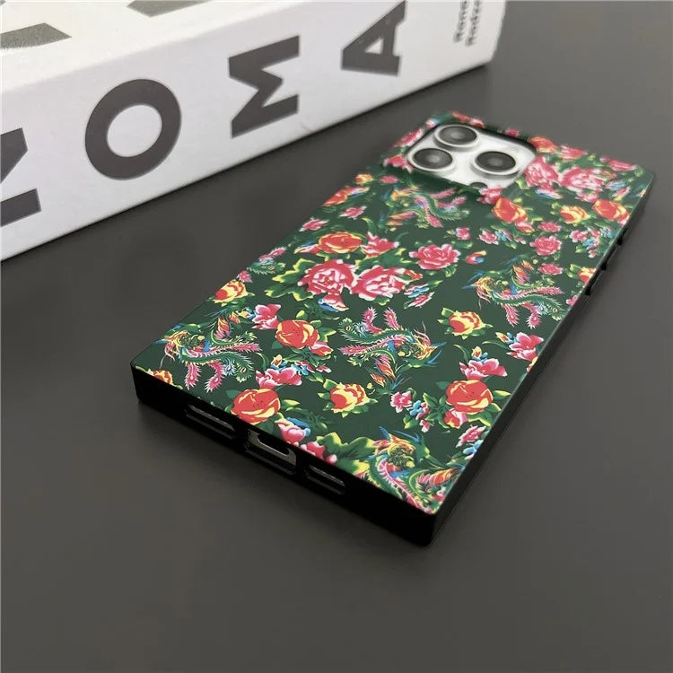 For iPhone 14 Pro Max Case Pattern Printing TPU Square Phone Cover Matte Finish